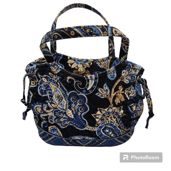 Vera Bradley Windsor Sm Two Handled Purse Blue Black Magnetic Snap Close Retired - Picture 1 of 7